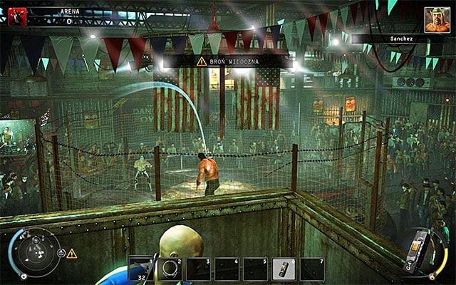 Once you have explosives, go to the upper balconies - The Arena - Murdering Sanchez in traditional way | 13: Fight Night - 13: Fight Night - Hitman: Absolution Game Guide