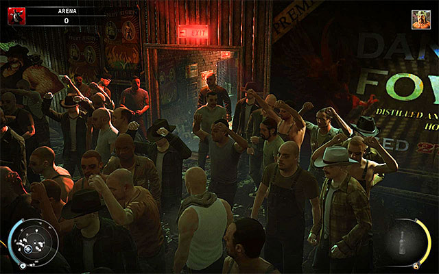 The arena exit is located on the lowest level, at the place shown on the above screen - The Arena - Exiting the arena | 13: Fight Night - 13: Fight Night - Hitman: Absolution Game Guide