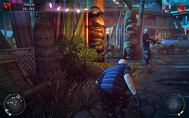 In order to leave the parking lot safely you must avoid one more Agency soldier and he can be seen on the screen above - Parking - Reaching the area patrolled by Heather McCarthy | 14: Attack of the Saints - 14: Attack of the Saints - Hitman: Absolution Game Guide