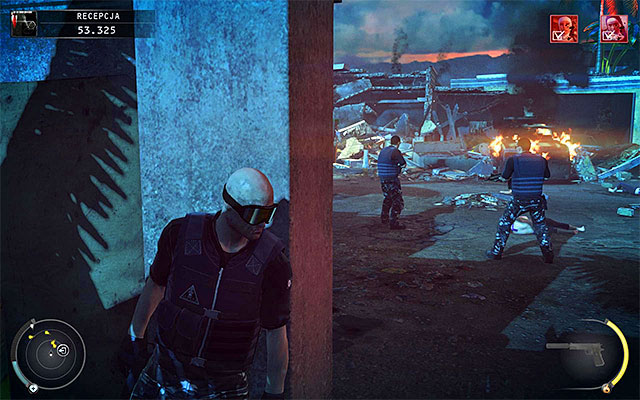 The biggest threat comes from enemy units occupying a nearby square (screen above) - Reception - Leaving the motel area | 14: Attack of the Saints - 14: Attack of the Saints - Hitman: Absolution Game Guide