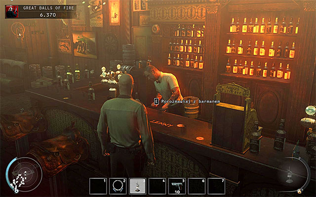 But thats not the end yet, because in the last part of the bar youll encounter more persons which should be avoided, including two officers sitting at one of the tables - Great Balls of Fire - Getting to the bartender without a fight | 7: Welcome to Hope - 7: Welcome to Hope - Hitman: Absolution Game Guide