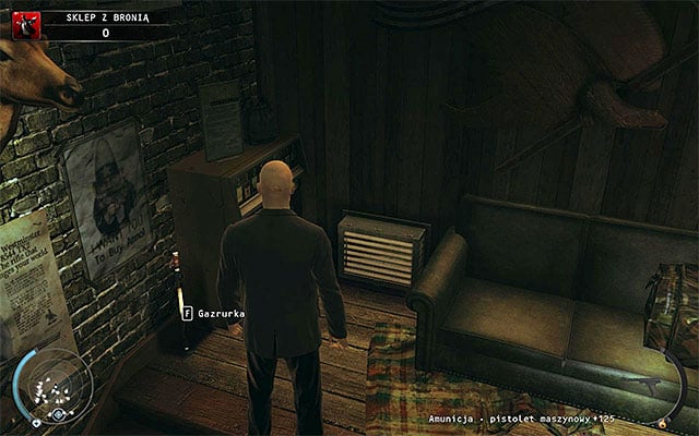 Stop at the place, where few policemen shoot ducks and examine the right wall in order to find an entrance to the ventilation shaft (screen above) - Gun Shop - Getting the key to the cabinet | 8: Birdies Gift - 8: Birdies Gift - Hitman: Absolution Game Guide