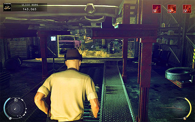 The third variant is connected with a car garage, the area connecting the scrapyard with a side alley - Streets of Hope - Murdering Gavin LeBlond | 9: Shaving Lenny - 9: Shaving Lenny - Hitman: Absolution Game Guide