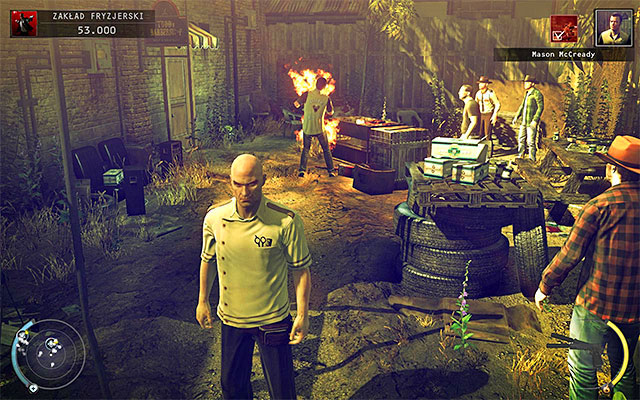 Now wait until the sauce is delivered to Mason McCready, who is barbecuing on the square - 9: Shaving Lenny - p. 2 | Challenges - Challenges - Hitman: Absolution Game Guide