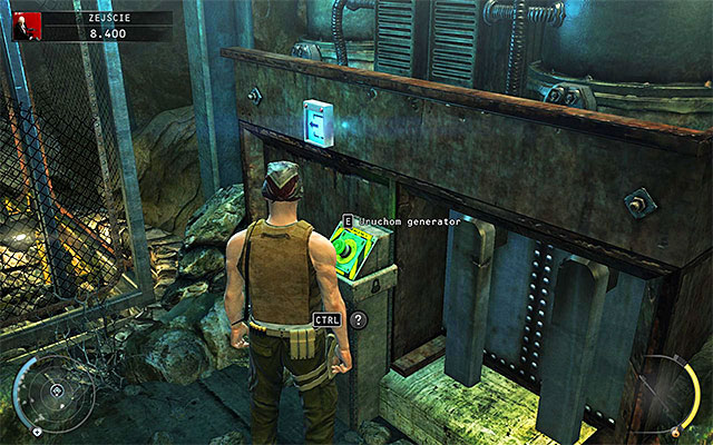 Regardless of the course of events locate a button which starts the generator - Descent - Reaching the elevator | 11: Dexter Industries - 11: Dexter Industries - Hitman: Absolution Game Guide