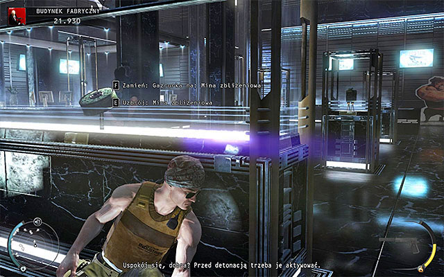 An interesting idea to distract enemies and eliminate at least few of them is using proximity mines found in this area - Factory Compound - Accessing the elevator in lobby | 11: Dexter Industries - 11: Dexter Industries - Hitman: Absolution Game Guide