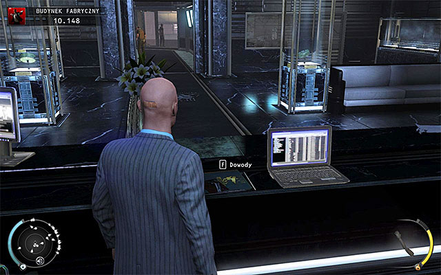 Before leaving this location it would be worth to obtain evidence shown on the above screen, lying on the desk in a central part of the lobby - Factory Compound - Accessing the elevator in lobby | 11: Dexter Industries - 11: Dexter Industries - Hitman: Absolution Game Guide