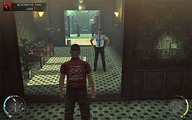 After using the mentioned door, youll find yourself in the corridor inside the buildings basement (screen above) - Blackwater Park - Getting inside the residential building | 18: Blackwater Park - 18: Blackwater Park - Hitman: Absolution Game Guide