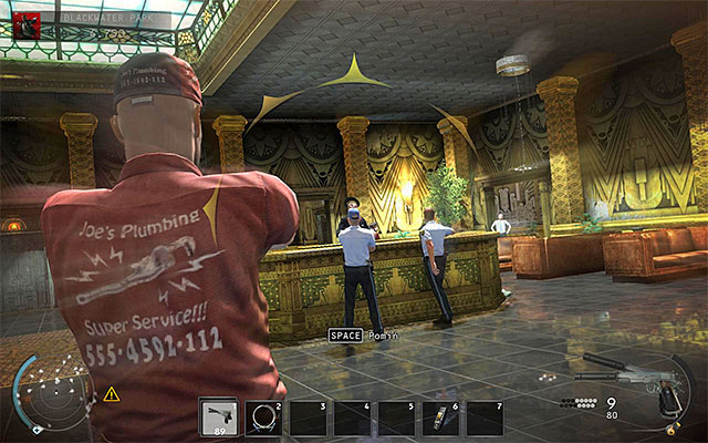 Return to the lobby, activate point shooting mode and try to eliminate as many local enemies as possible - Blackwater Park - Unlocking access to the lift | 18: Blackwater Park - 18: Blackwater Park - Hitman: Absolution Game Guide