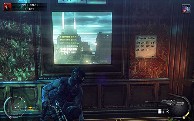 Once you get inside, look around for Black Kazo TRG sniper rifle and place yourself at the open shutter shown on the above screen - Penthouse - Eliminating Layla in traditional way | 18: Blackwater Park - 18: Blackwater Park - Hitman: Absolution Game Guide