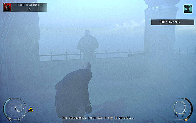 If you play on one of higher difficulty settings then first deal with the enemy who stops on the left (screen above) and only after that eliminate the previously mentioned opponent (I suggest eliminating as many enemies as you can to charge you Instinct bar) - Blackwater Roof - Getting to the main roof | 19: Countdown - 19: Countdown - Hitman: Absolution Game Guide