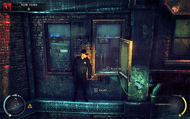Start moving to the right, stopping at the open shutter shown on the above screen - The Vixen Club - Getting inside the club | 5: Hunter and Hunted - 5: Hunter and Hunted - Hitman: Absolution Game Guide