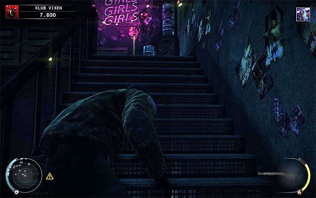 Both paths described above will allow you to get closer to the stairs leading to the first floor of the club (screen above) - The Vixen Club - Getting out of the club | 5: Hunter and Hunted - 5: Hunter and Hunted - Hitman: Absolution Game Guide