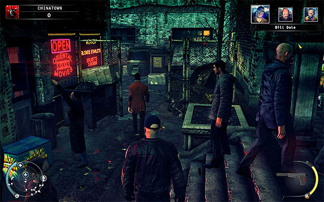 Yet another way to eliminate the target is performing an attack when Dole goes to the side alley for his need (screen above) - Chinese New Year - Eliminating Bill Dole | 5: Hunter and Hunted - 5: Hunter and Hunted - Hitman: Absolution Game Guide