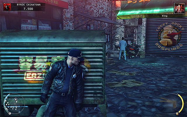 After the King of Chinatown stops in the side alley, make sure that he is not watched by anyone and only after that decide, how you want to get rid of him - Chinatown square - Murdering the King of Chinatown | 2: The King of Chinatown - 2: The King of Chinatown - Hitman: Absolution Game Guide