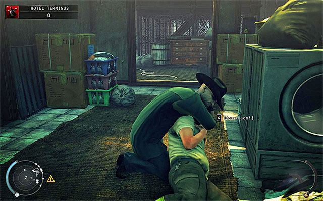 I recommend staying in the laundry room for few more moments because sooner or later a janitor will appear here (you do not have to hide from him) - Terminus Hotel - Exploring the ground floor and side alleys | 3: Terminus - 3: Terminus - Hitman: Absolution Game Guide