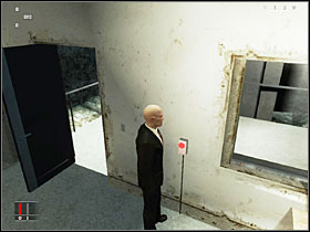 Stand in the spot shown on the screenshot above and wait for the guard to approach the coke machine and sneak into his room to hit the switch that turns of the lasers ahead - You Better Watch Out - Walkthrough - Hitman: Blood Money Game Guide & Walkthrough