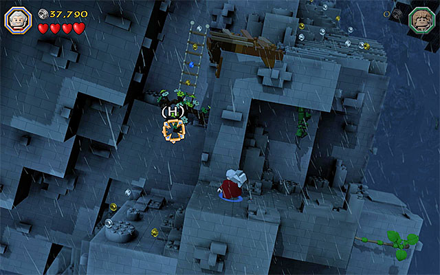The area at which you need to aim - Stage 6 (Over Hill and Under Hill): Climb the stone giant | Walkthrough - Walkthrough - LEGO The Hobbit Game Guide & Walkthrough