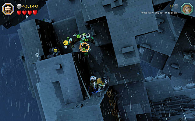 Before you use the ladder, smash the objects in the area, which will allow you to locate the second object that can be thrown - Stage 6 (Over Hill and Under Hill): Climb the stone giant | Walkthrough - Walkthrough - LEGO The Hobbit Game Guide & Walkthrough