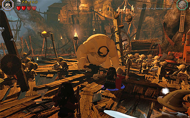 Buddy-Up will allow you to wound the stunned boss - Stage 7 (Goblin-town): The first battle with Great Goblin | Walkthrough - Walkthrough - LEGO The Hobbit Game Guide & Walkthrough