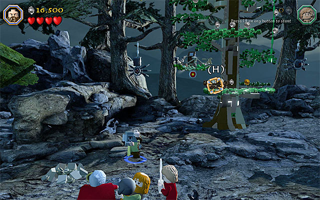 The area where you need to throw the object - Stage 8 (Out of the Frying Pan...): Escape the orcs | Walkthrough - Walkthrough - LEGO The Hobbit Game Guide & Walkthrough