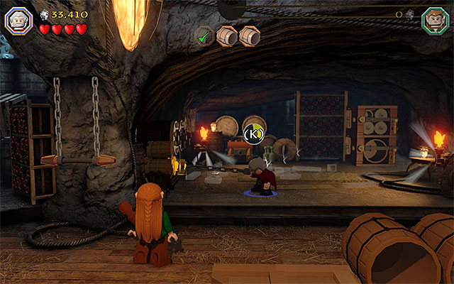 The catch and the chest are in the middle part of the cellar - Stage 11 (Barrels Out of Bond) | Main Stages - Collectibles - Main Stages - Collectibles - LEGO The Hobbit Game Guide & Walkthrough