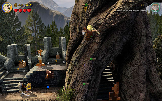 Grab on to successive ledges - Stage 11 (Barrels Out of Bond) | Main Stages - Collectibles - Main Stages - Collectibles - LEGO The Hobbit Game Guide & Walkthrough