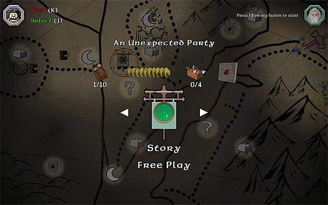 You can select the option to replay a stage, in any location of the game world - Introduction | Main Stages - Collectibles - Main Stages - Collectibles - LEGO The Hobbit Game Guide & Walkthrough