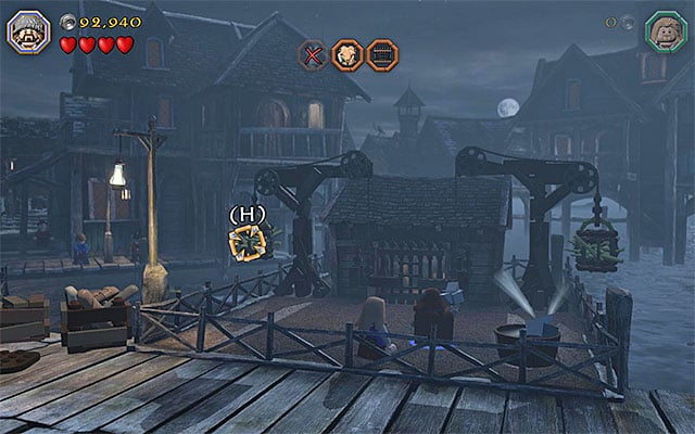 Send the bricks towards the crates suspended on the chains - Stage 12 (A Warm Welcome): The docks | Walkthrough | LEGO The Hobbit - Walkthrough - LEGO The Hobbit Game Guide & Walkthrough