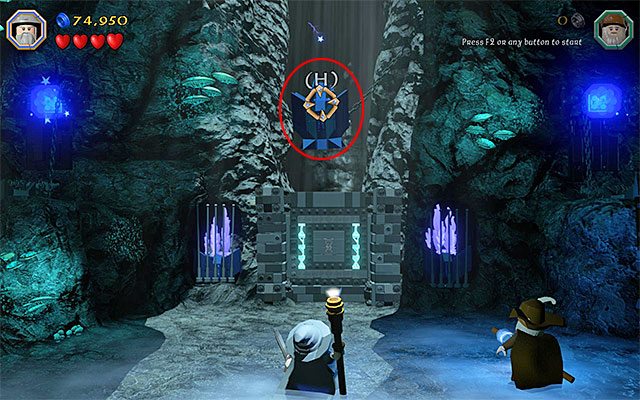 Hitting the upper blue object unlocks access to the next location - Stage 13 (Looking for Proof): Angmars Tomb | Walkthrough - Walkthrough - LEGO The Hobbit Game Guide & Walkthrough