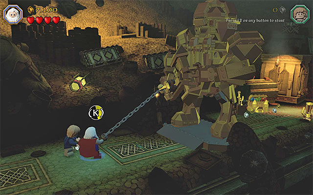 Pick up the flail and use it on the golden statue - Stage 16 (Inside Information): The vault | Walkthrough - Walkthrough - LEGO The Hobbit Game Guide & Walkthrough