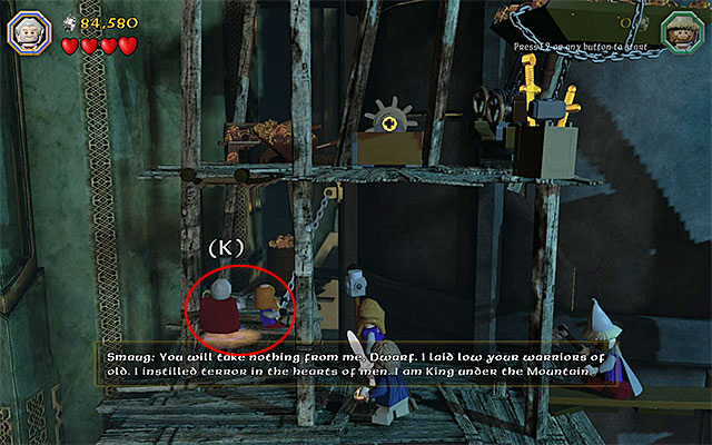 Switch to Dori now and approach the left part of the balcony - Stage 16 (Inside Information): Defeat Smaug | Walkthrough - Walkthrough - LEGO The Hobbit Game Guide & Walkthrough