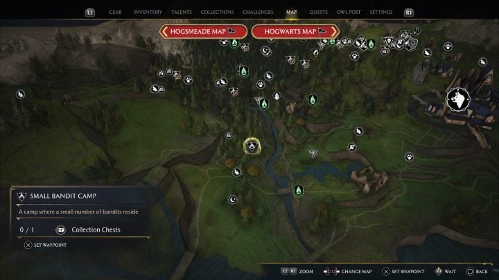 The next chest is in the bandit camp, right next to the entrance to the Forbidden Forest - Hogwarts Legacy: North Hogwarts Region - Collection Chests - Hogwarts Legacy: Collection Chests - Hogwarts Legacy Guide