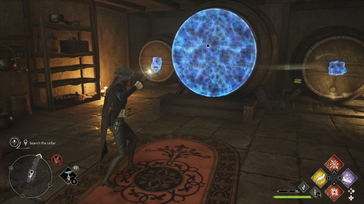 Slide out the 2 barrels on the sides using the Accio spell to open a passage in the middle barrel - Hogwarts Legacy: A Basis for Blackmail - Hogwarts Legacy: Relationship quests - Natty - Hogwarts Legacy Guide