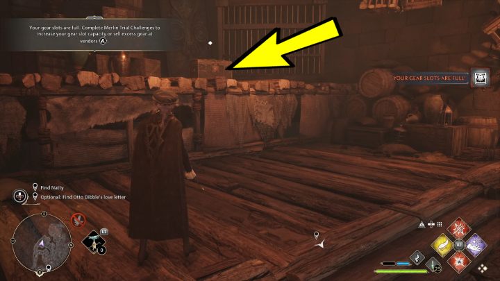 Climb the stairs between the large wooden crates and jump onto the platform - Hogwarts Legacy: A Basis for Blackmail - Hogwarts Legacy: Relationship quests - Natty - Hogwarts Legacy Guide