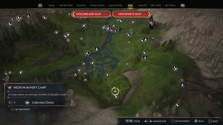 The chest from the South Sea Bog region is in the bandit camp at the foot of the mountain - Hogwarts Legacy: South Sea Bog - Collection Chests - Hogwarts Legacy: Collection Chests - Hogwarts Legacy Guide