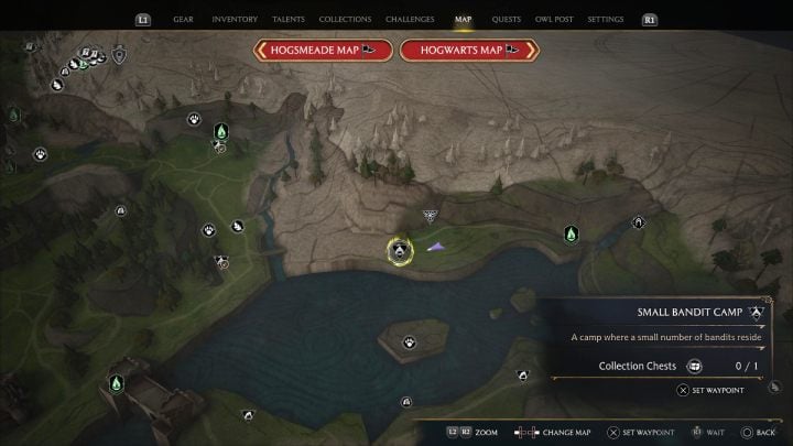 Chest #1 in Marunweem is in a bandit camp not far from Coastal Mine Floo Flame - Hogwarts Legacy: Marunweem Lake - Collection Chests - Hogwarts Legacy: Collection Chests - Hogwarts Legacy Guide