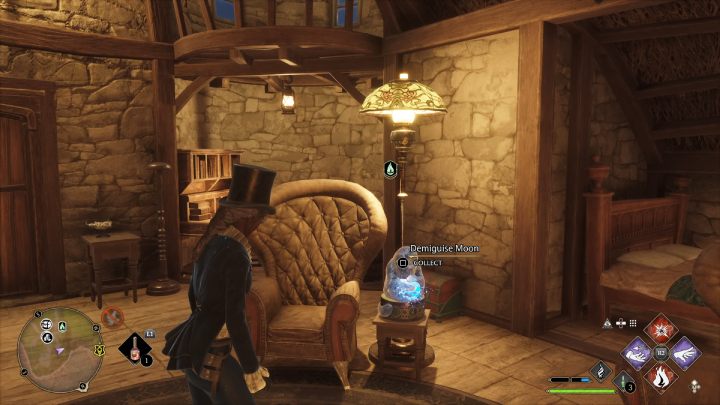 The statue is on a coffee table next to the armchair - Hogwarts Legacy: Demiguise Statues - The Highlands - Hogwarts Legacy: Highlands - Hogwarts Legacy Guide