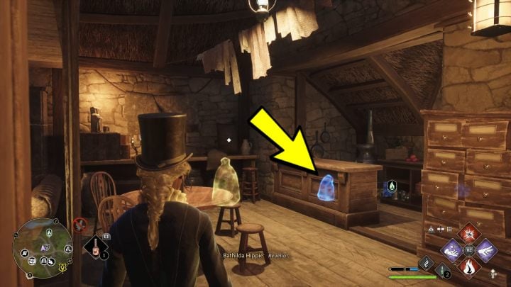 The collectible is on the floor behind the counter - Hogwarts Legacy: Demiguise Statues - The Highlands - Hogwarts Legacy: Highlands - Hogwarts Legacy Guide