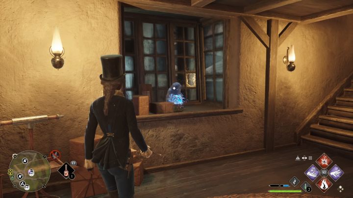 The statue is on the window by the stairs - Hogwarts Legacy: Demiguise Statues - The Highlands - Hogwarts Legacy: Highlands - Hogwarts Legacy Guide