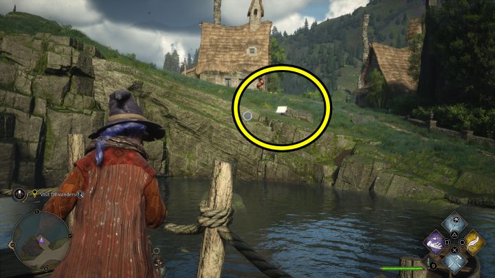 This Flying Guide Page #16 (Hogsmeade) flies over the river near the bridge in the northern part of the village - Hogwarts Legacy: Field Guide Pages Part 2 - Hogsmeade - Hogwarts Legacy: Hogsmeade Collectibles - Hogwarts Legacy Guide