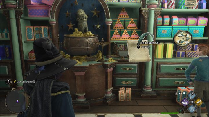 One of the Revelio pages is by the triangular boxes of chocolates, next to the Niffler statue - Hogwarts Legacy: Field Guide Pages Part 2 - Hogsmeade - Hogwarts Legacy: Hogsmeade Collectibles - Hogwarts Legacy Guide