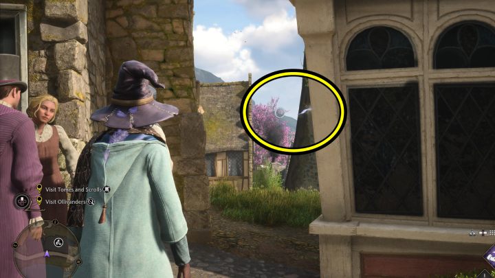 Another Flying Field Guide Page (#12) is found between the hairdresser shop and a small residential building in the northern part of the village - Hogwarts Legacy: Field Guide Pages Part 2 - Hogsmeade - Hogwarts Legacy: Hogsmeade Collectibles - Hogwarts Legacy Guide