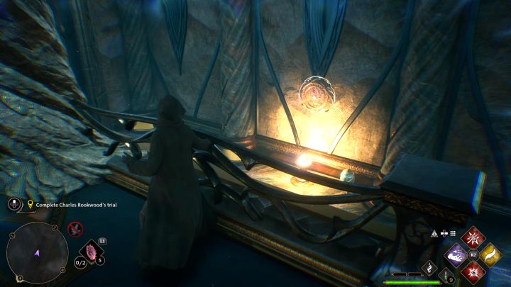 While standing on the bridge, don't go through the magic gate, just hit the right switch again - Hogwarts Legacy: Charles Rookwoods Trial - Hogwarts Legacy: Main quests - Hogwarts Legacy Guide