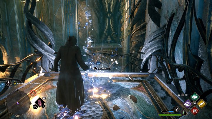 Reach the larger room and take the stairs on the right - Hogwarts Legacy: Charles Rookwoods Trial - Hogwarts Legacy: Main quests - Hogwarts Legacy Guide