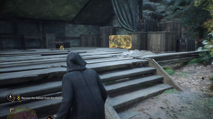 Search the area marked in purple on your minimap - the helmet is in a chest in the large tent - Hogwarts Legacy: The Helm of Urtkot - Hogwarts Legacy: Main quests - Hogwarts Legacy Guide