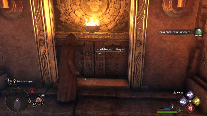 You don't have to backtrack all the way to the entrance, as there is an exit in the same location you currently are - Hogwarts Legacy: The Helm of Urtkot - Hogwarts Legacy: Main quests - Hogwarts Legacy Guide