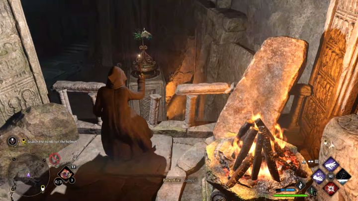 Place your hero close to the gate and once again use Depulso on the rotating mechanism (the one below) - Hogwarts Legacy: The Helm of Urtkot - Hogwarts Legacy: Main quests - Hogwarts Legacy Guide