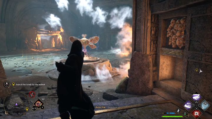 Stand on the moving platform and use the Depulso to reach the top - Hogwarts Legacy: The Helm of Urtkot - Hogwarts Legacy: Main quests - Hogwarts Legacy Guide