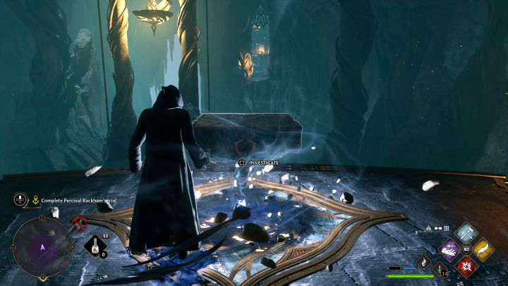 Use the stairs to reach a large hall with animated statues - Hogwarts Legacy: Percival Rackhams Trial - Hogwarts Legacy: Main quests - Hogwarts Legacy Guide